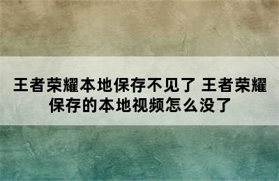 王者荣耀本地保存不见了 王者荣耀保存的本地视频怎么没了